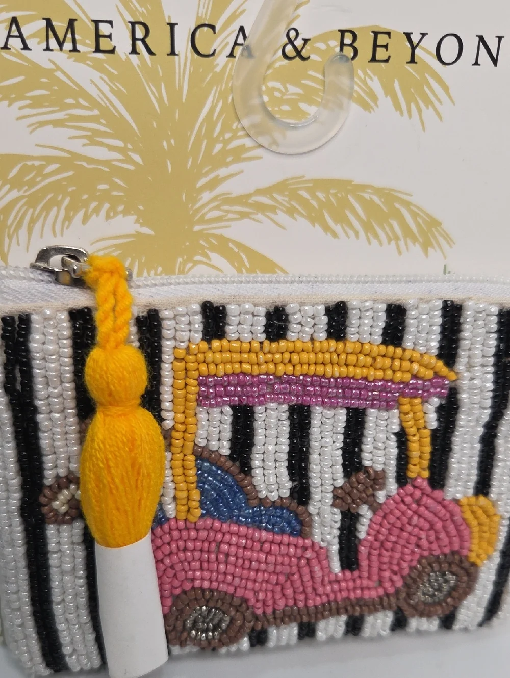 🤍▪️America  & Beyond ▪️Beaded Pink Golf Cart Beaded Coin Pouch